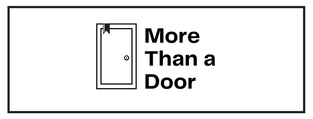 An image of a door with a bookmark on top left corner. Text says More than a Door